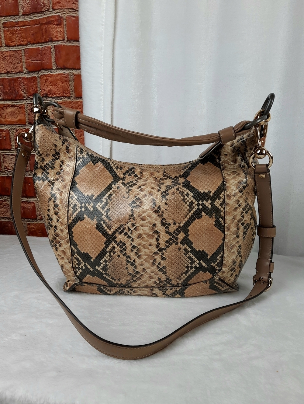 Coach Kristen Snakeskin Shoulder Bag - Tan and Black - Picture 5 of 16